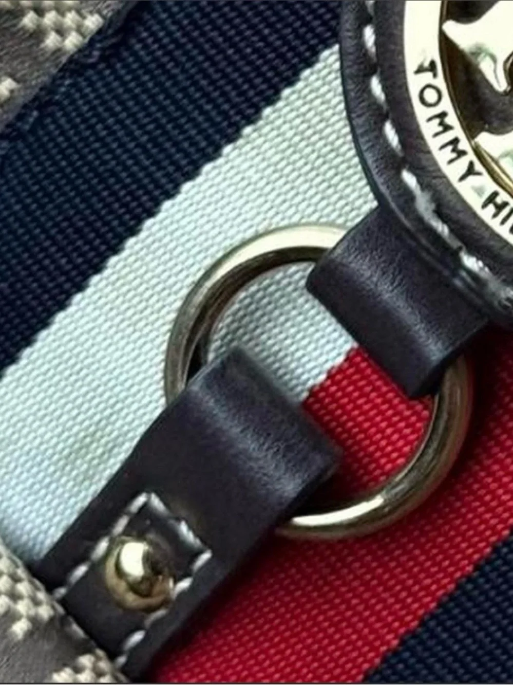 Tommy Hilfiger Beige Monogram Mini Backpack with Navy & Red Stripe